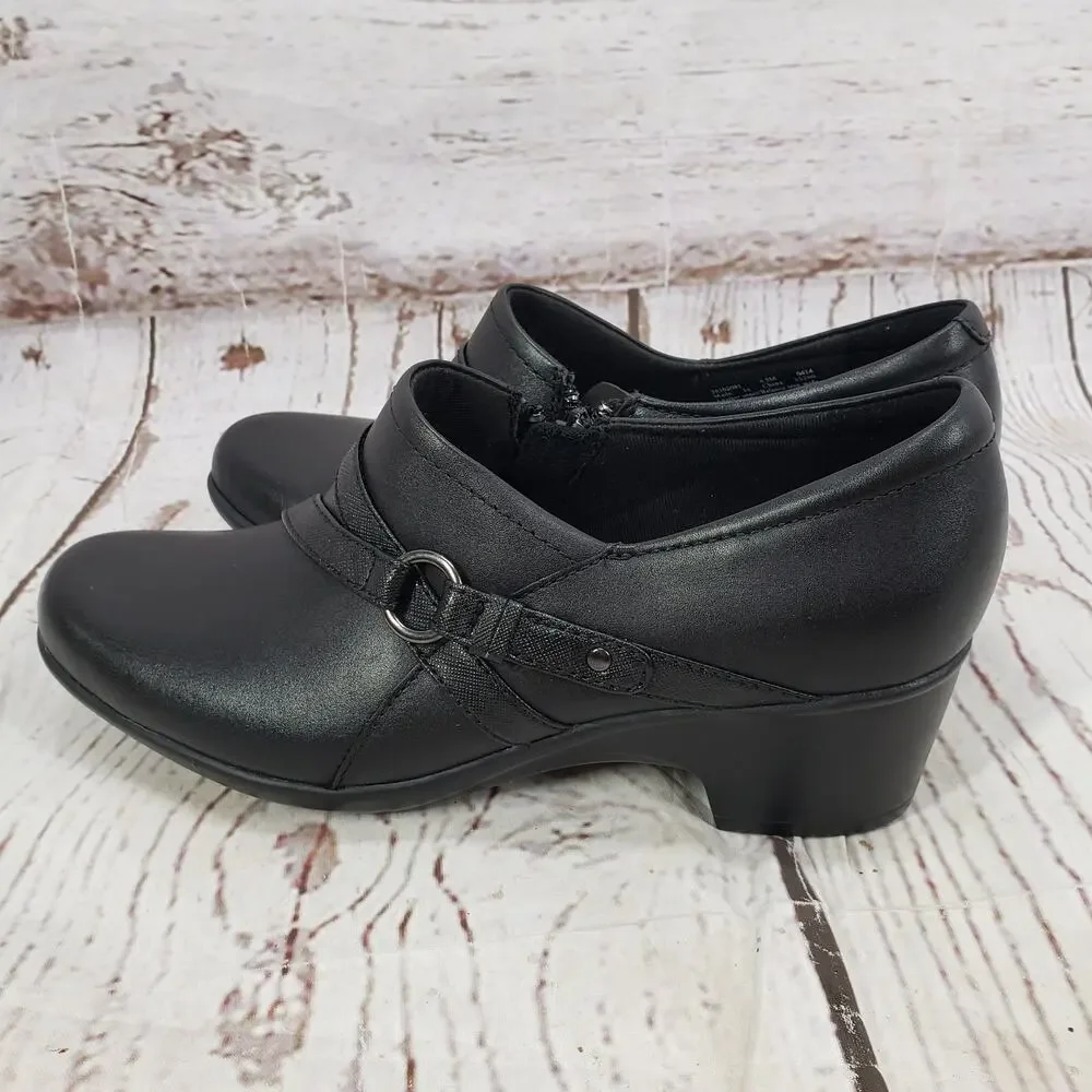 Clarks Ginette Arc Women's Black Leather Heeled Shoes Size 8.5M